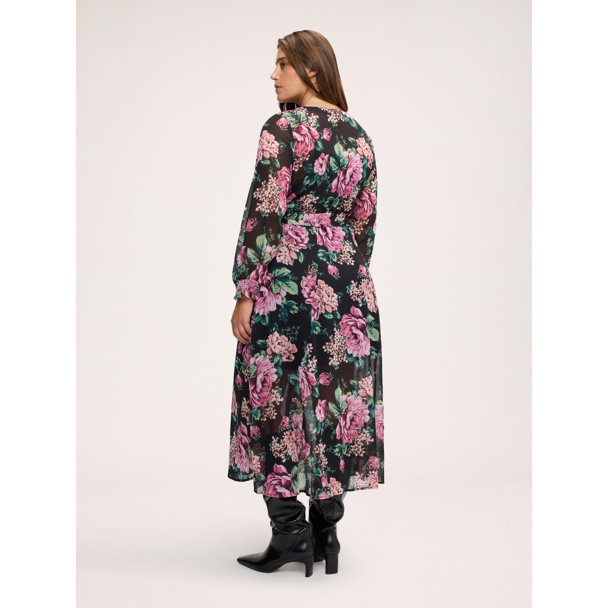 Robe longue à imprimé fleuri noir, FIORELLA RUBINO