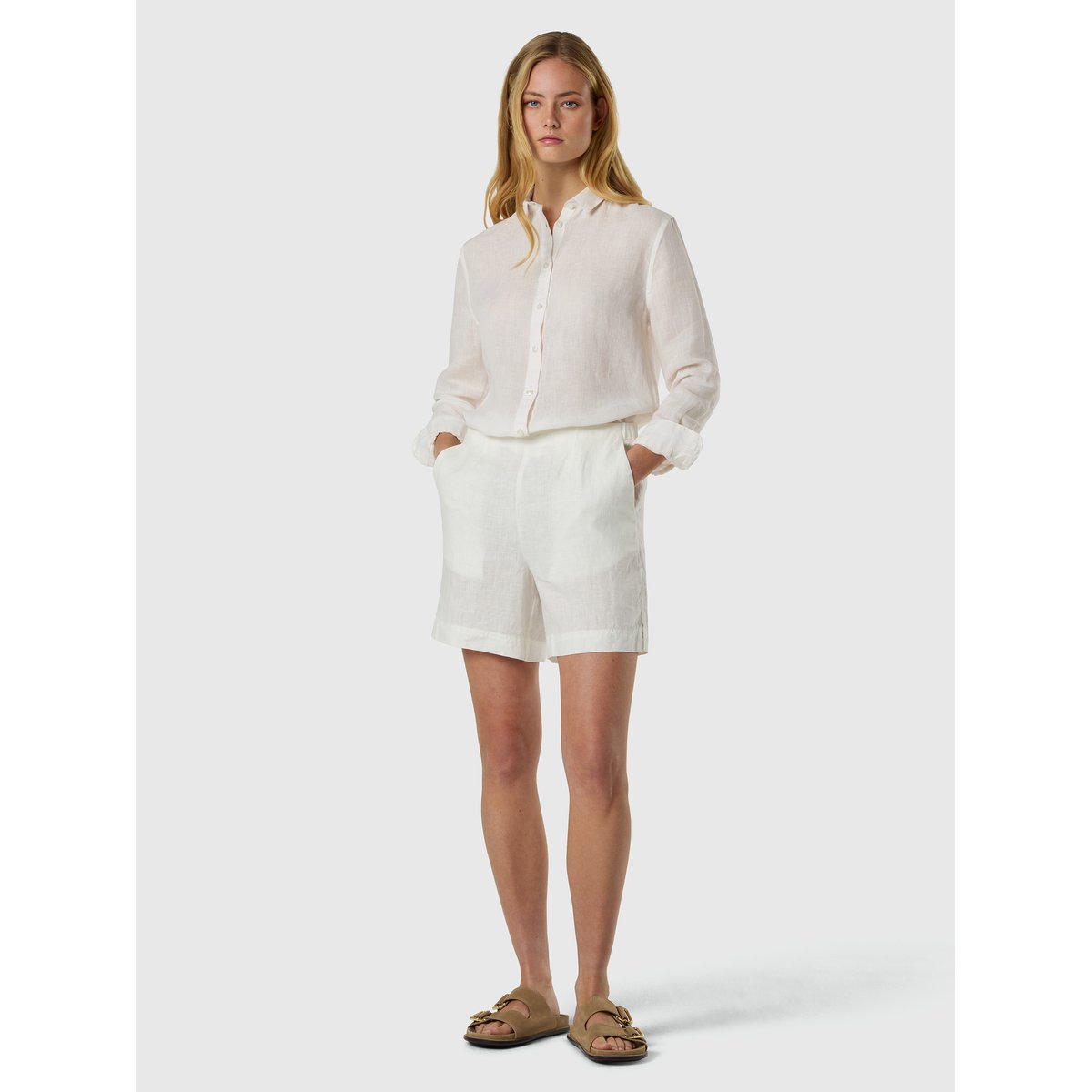 Chemise en lin avec logo brodé guimauve, NORTH SAILS