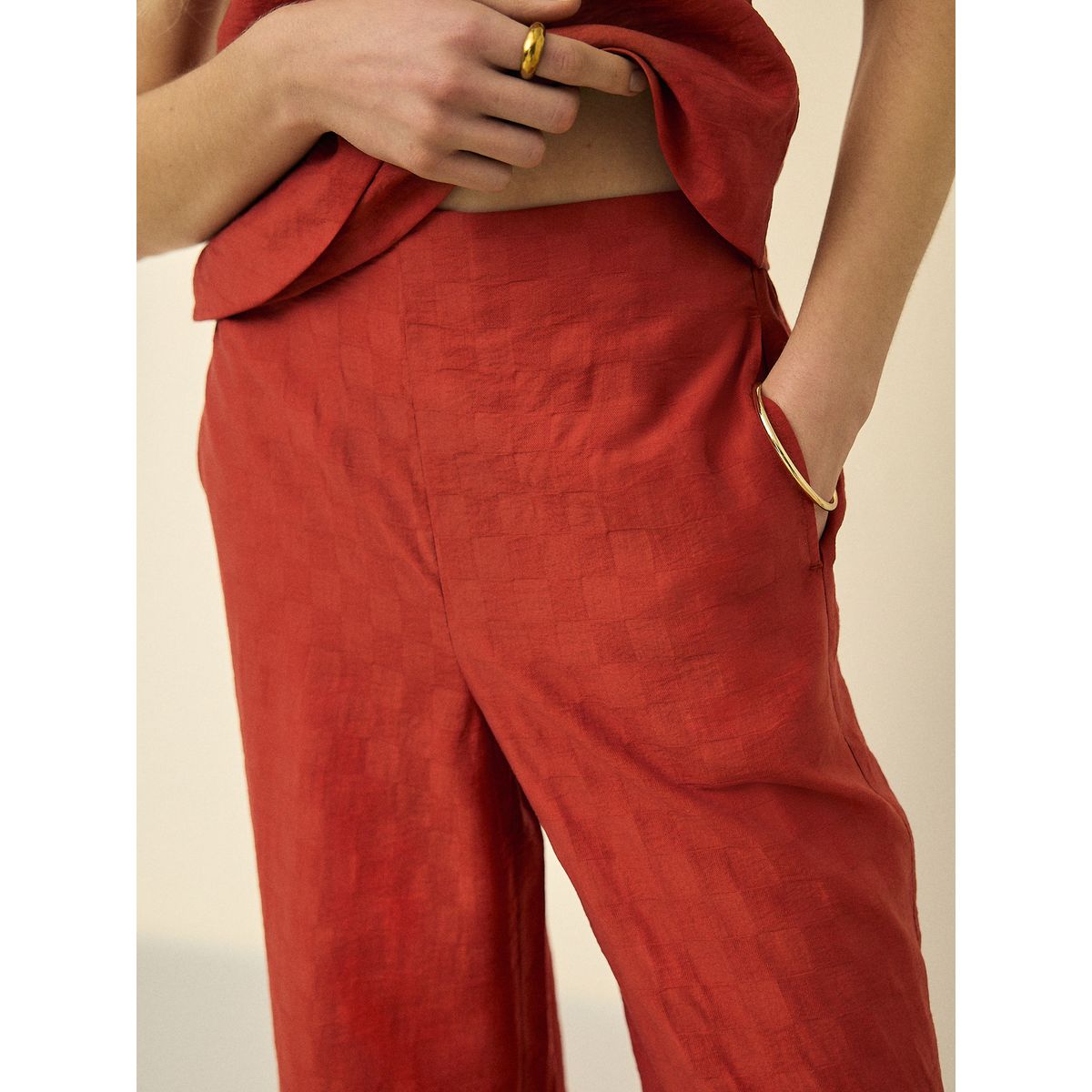 Pantalon à damier jacquard large rouge rouille, NEXT