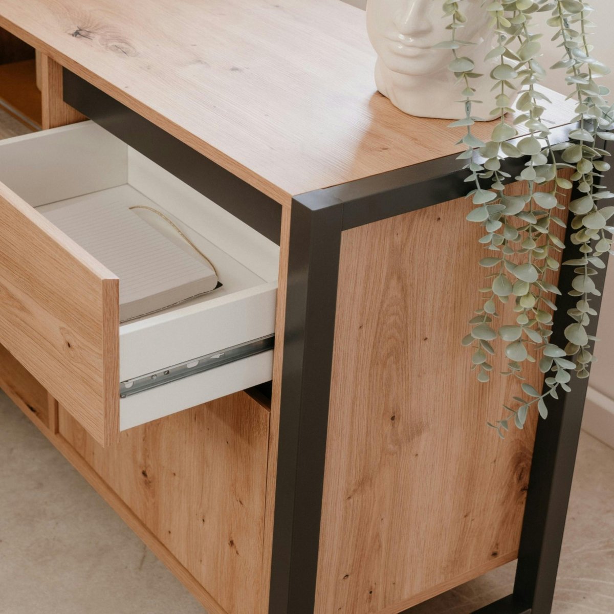 Bureau d'angle avec bloc rangement ALVA chêne, PIER IMPORT