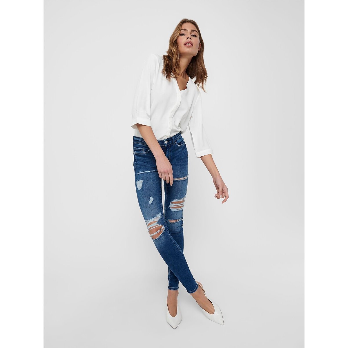 Soepele blouse met V-hals wit, JDY