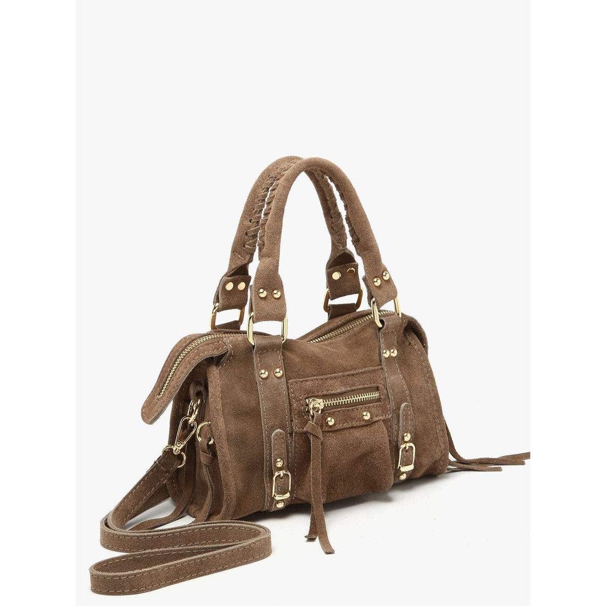 Sac bandoulière Velvet cuir taupe, MILANO