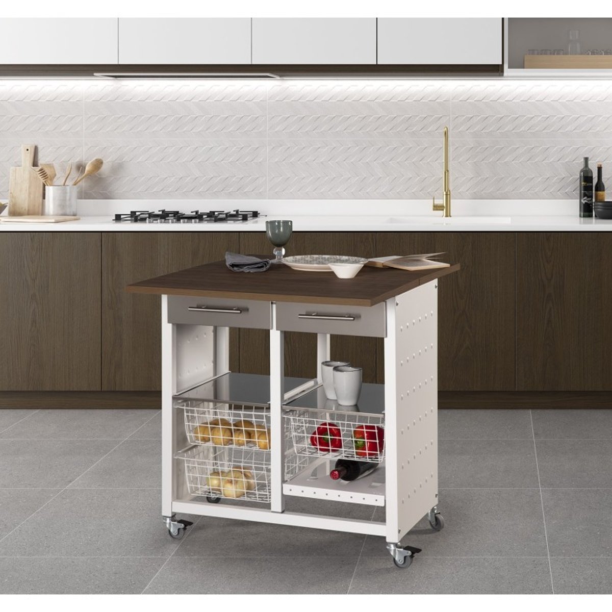 Desserte de cuisine double convertible en table d'appoint, EKO cerisier le gard, DON HIERRO