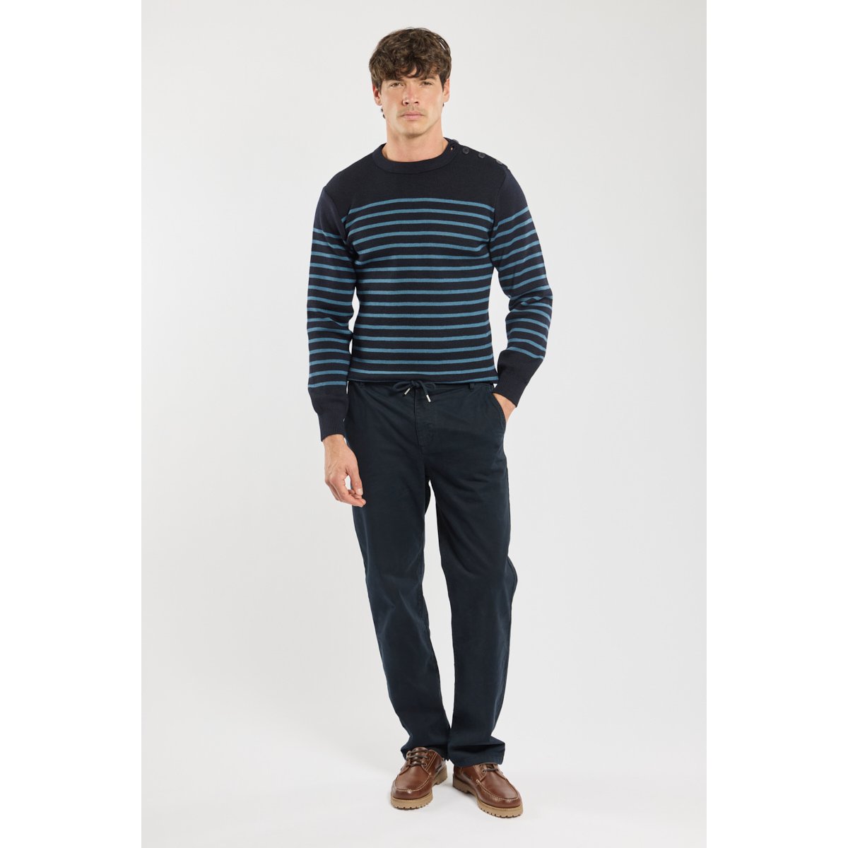 Pantalon à taille élastiquée aux côtés rich navy, ARMOR-LUX