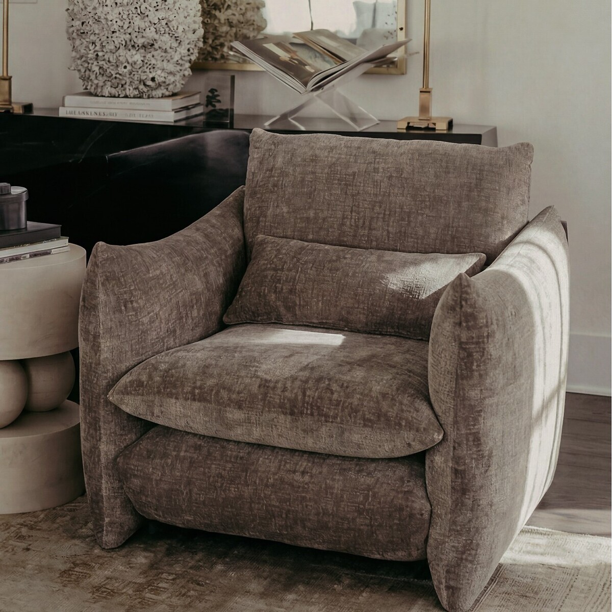 Saxon Woven Chenille Double-Cushioned Snuggle Chair coffee, ÉDITÉ