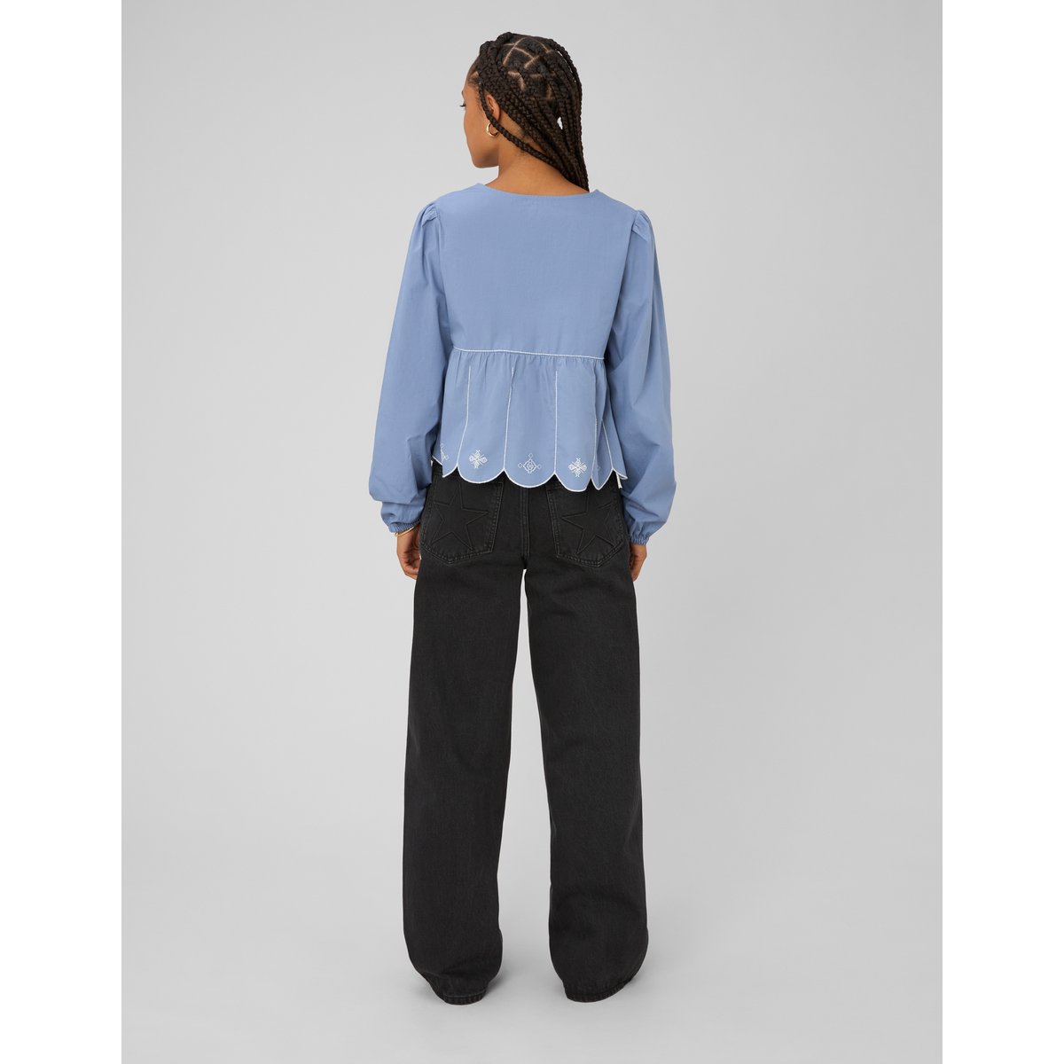 Blouse manches longues brodée bleu moyen, BZB