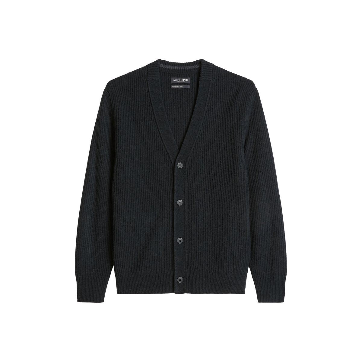 Cardigan coupe classique en mélange de laine vierge douce noir, MARC O'POLO