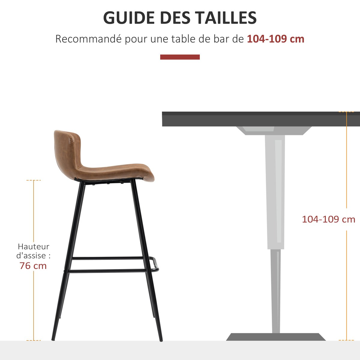 Tabouret de bar Similicuir Marron marron, noir, HOMCOM