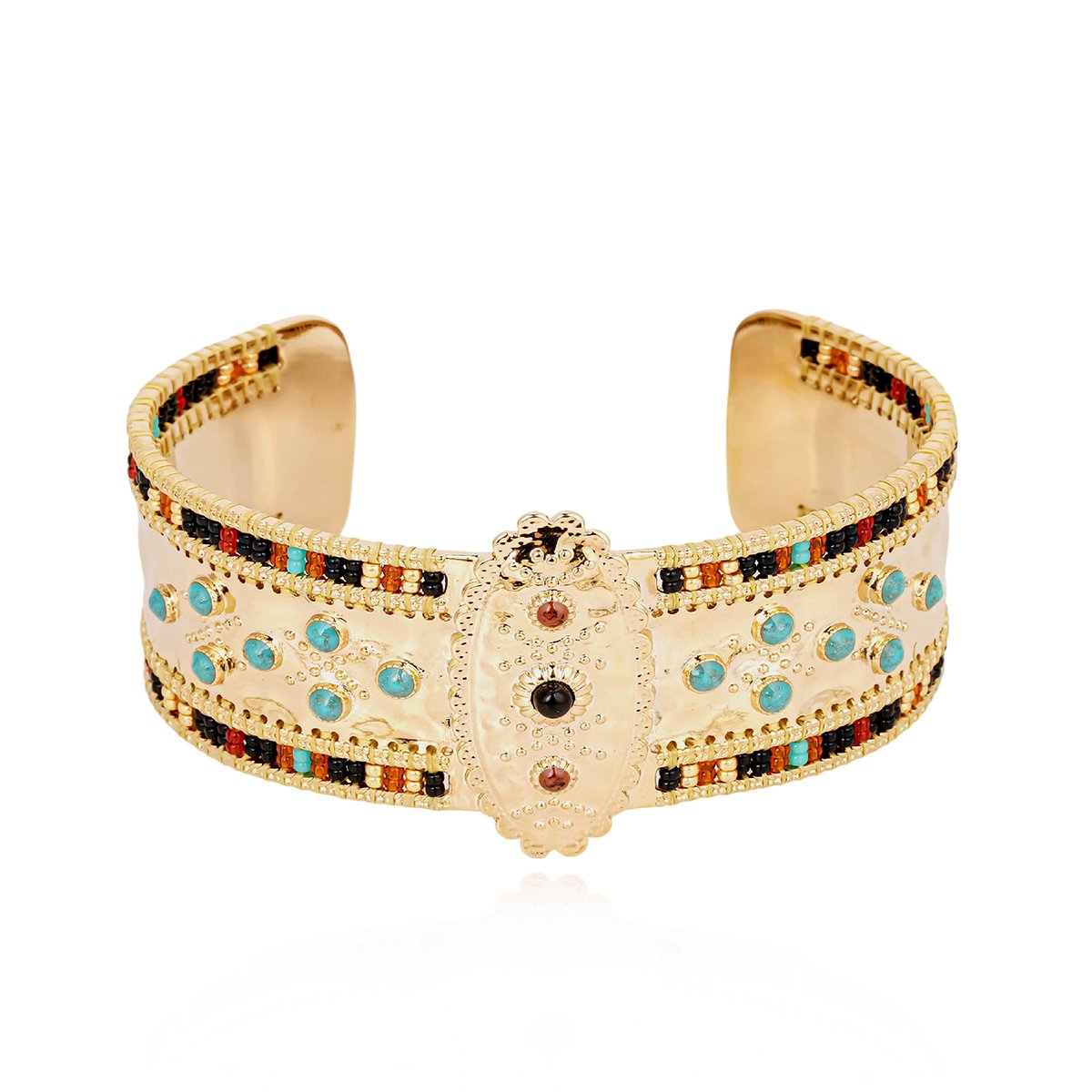 Bracelet jonc martelé avec perles PARADOR noir, HIPANEMA