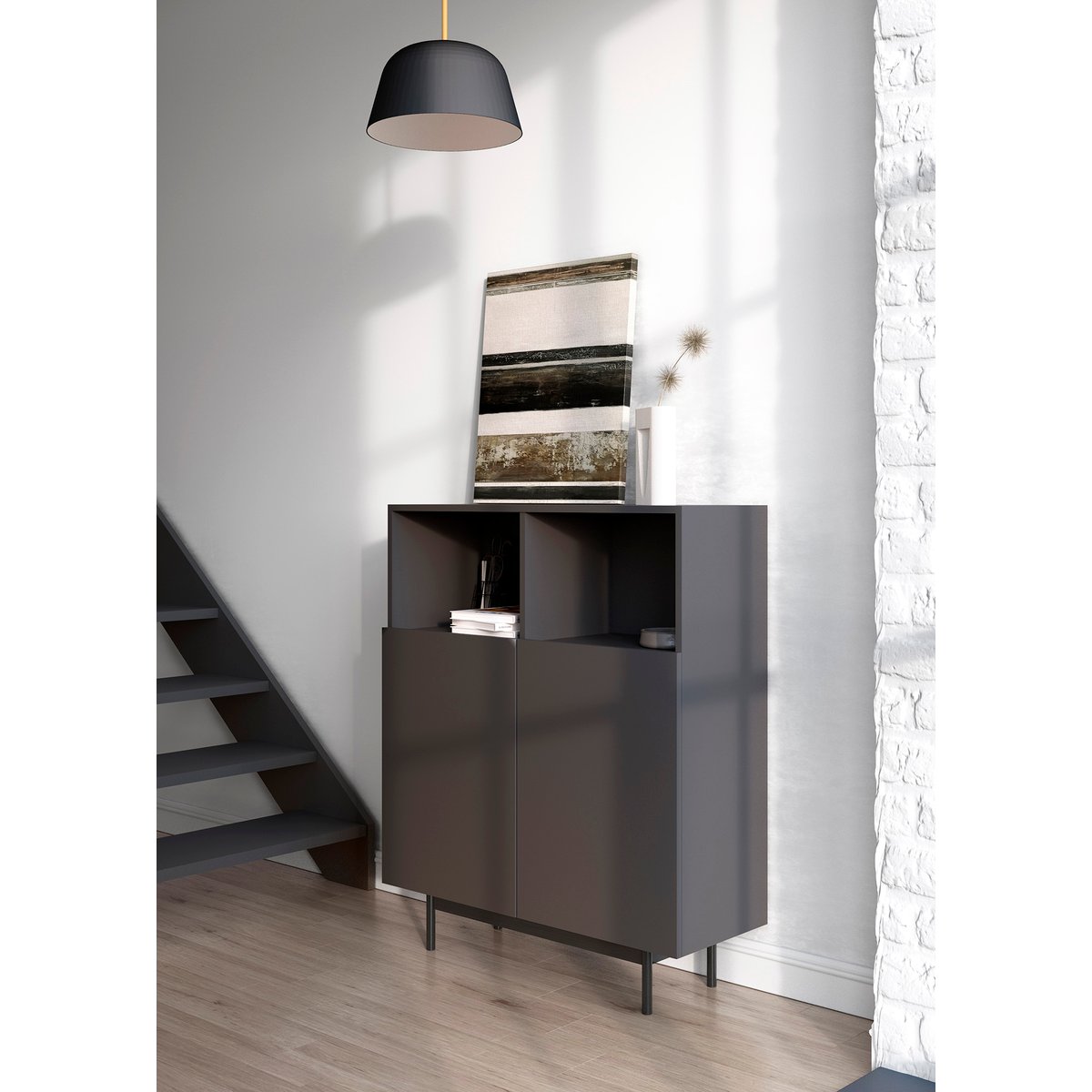 Buffet M placard 2 portes, PRINTED graphite, HERDASA
