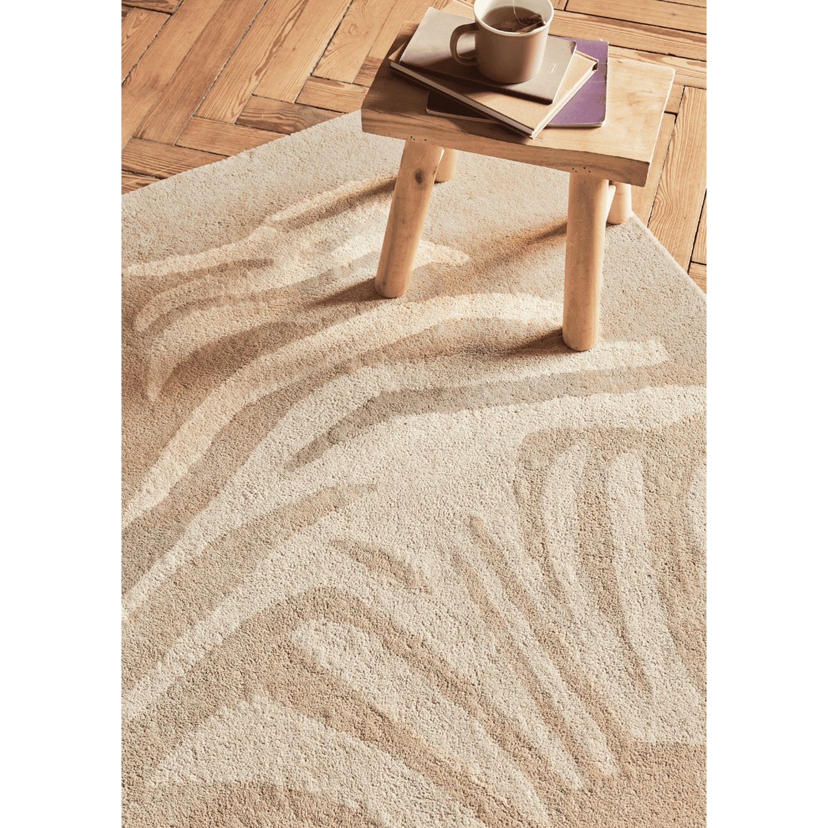Tapis enfant rectangulaire épais, Coton bio GOTS, ZEBRE beige, BLEUU STUDIO