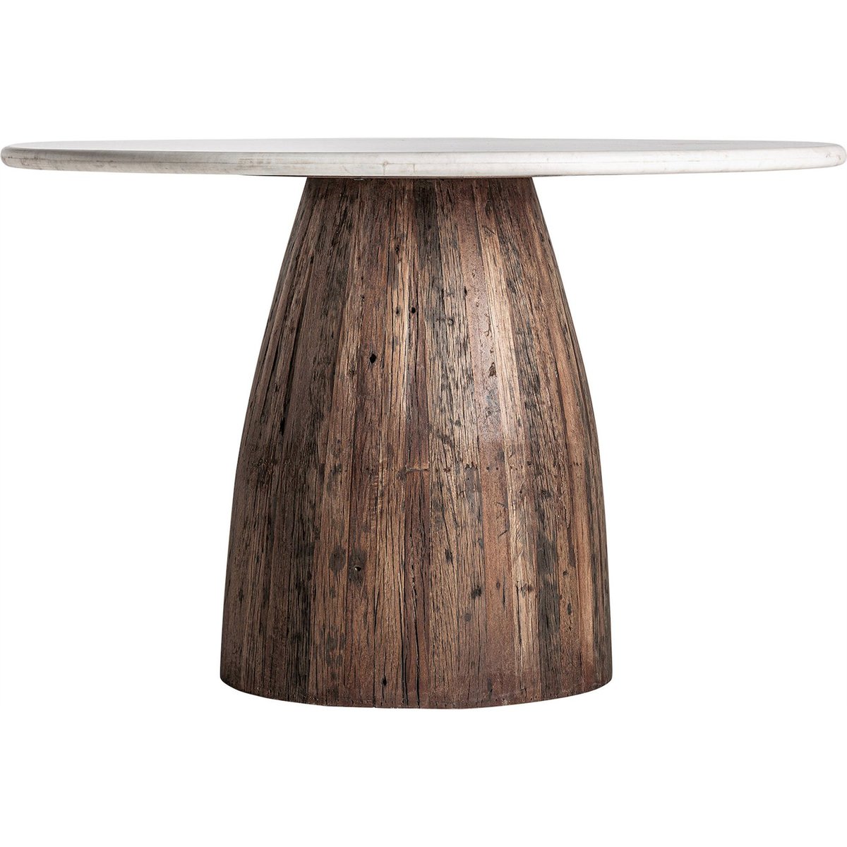 Table de salon en bois et travertin marron vieilli et travertin crème, RECOLLECTION