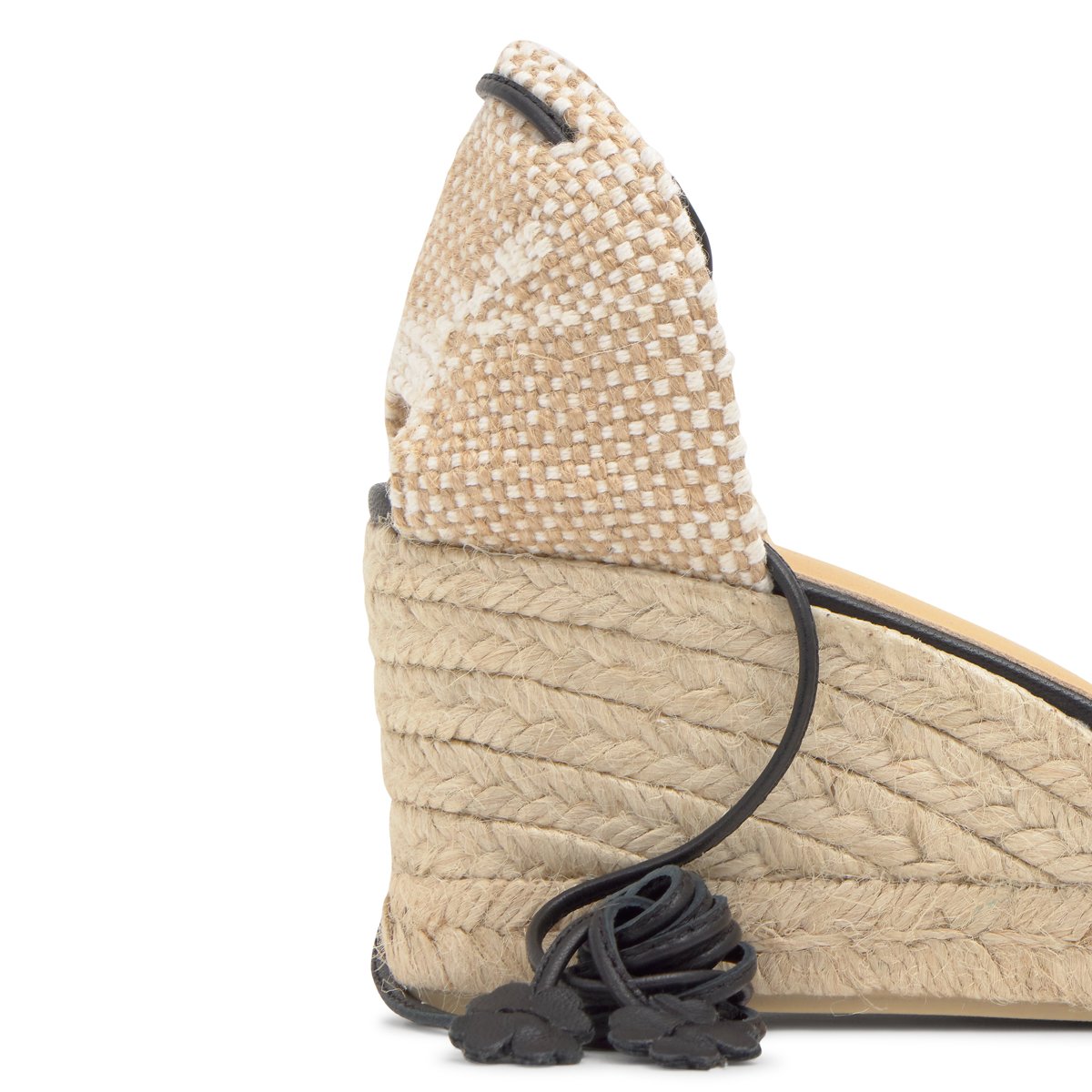 Espadrilles compensées en cuir à lacets avec plateforme tressée CARINA PLATFORM noir, CASTANER