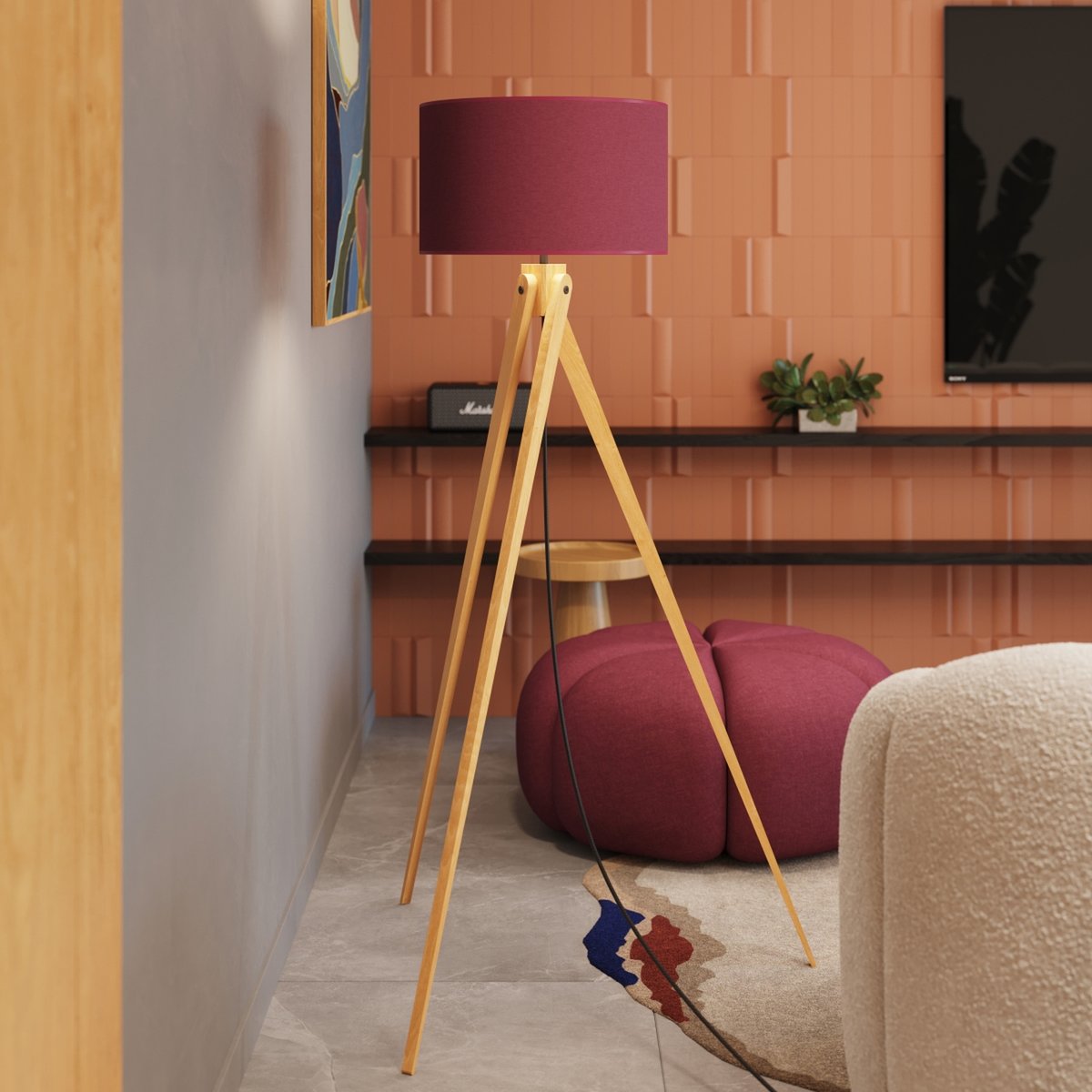 Lampadaire Tissu Bordeaux E27 1 Natt bordeaux, EDEN