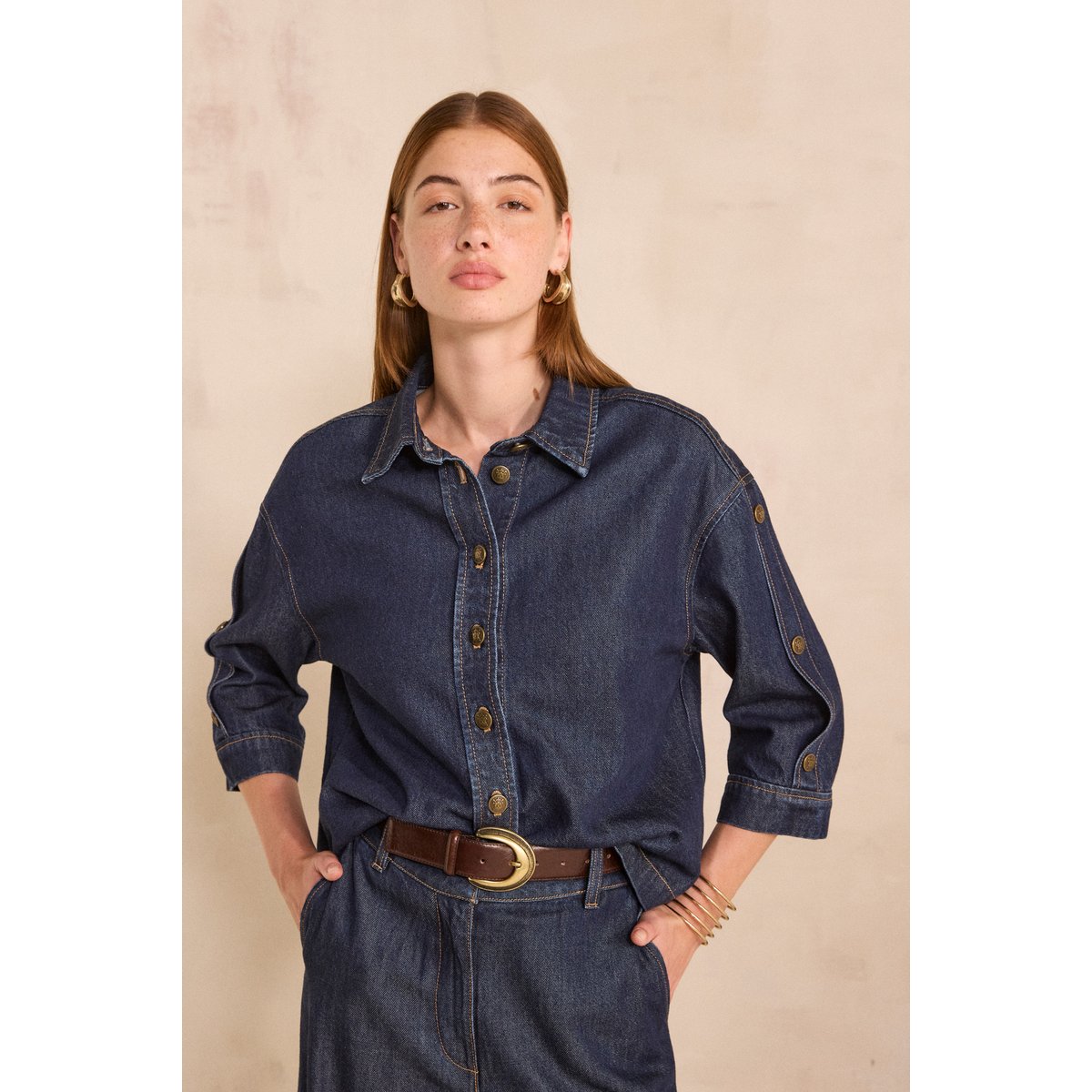 Chemisier en denim à manches 3/4 MILO rinse, Maison 123