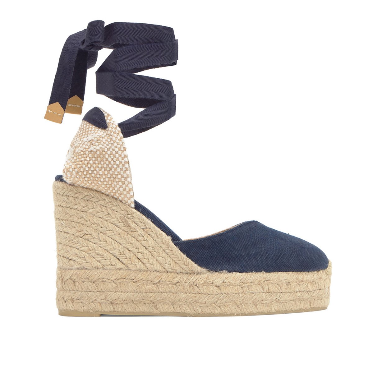 Espadrilles compensées en jute tressée à découpe en V CHIARA EXTRA PLATFORM bleu foncé, CASTANER