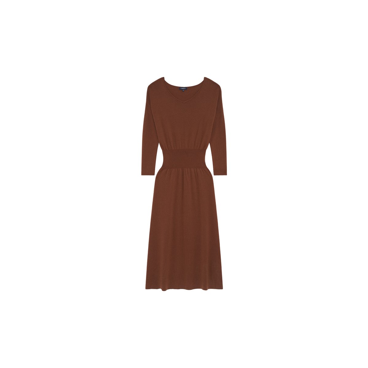 Robe longue fluide col v RGABYL marron, CAROLL