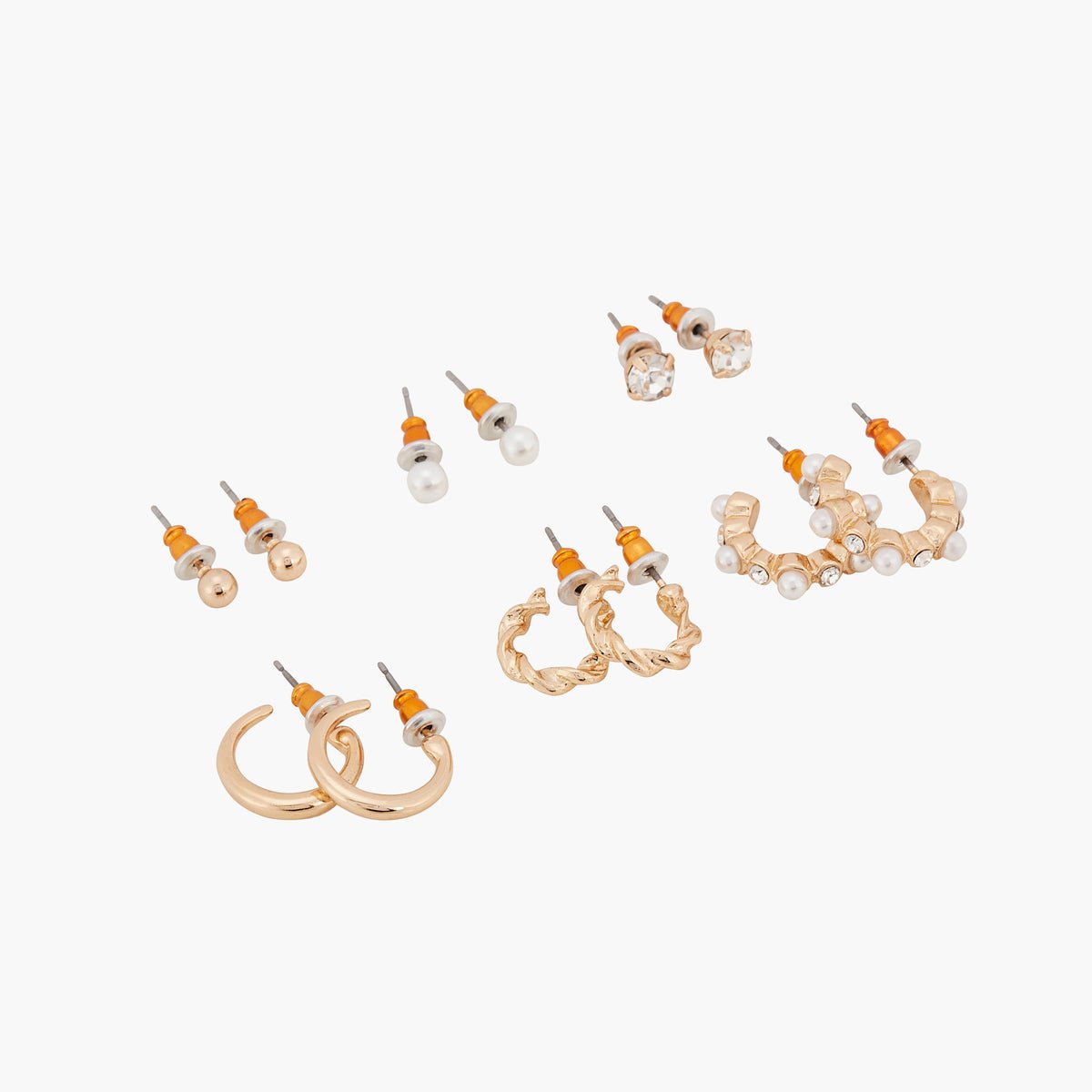 Set de 6 paires de boucles d'oreilles puces et créoles doré, BALABOOSTE