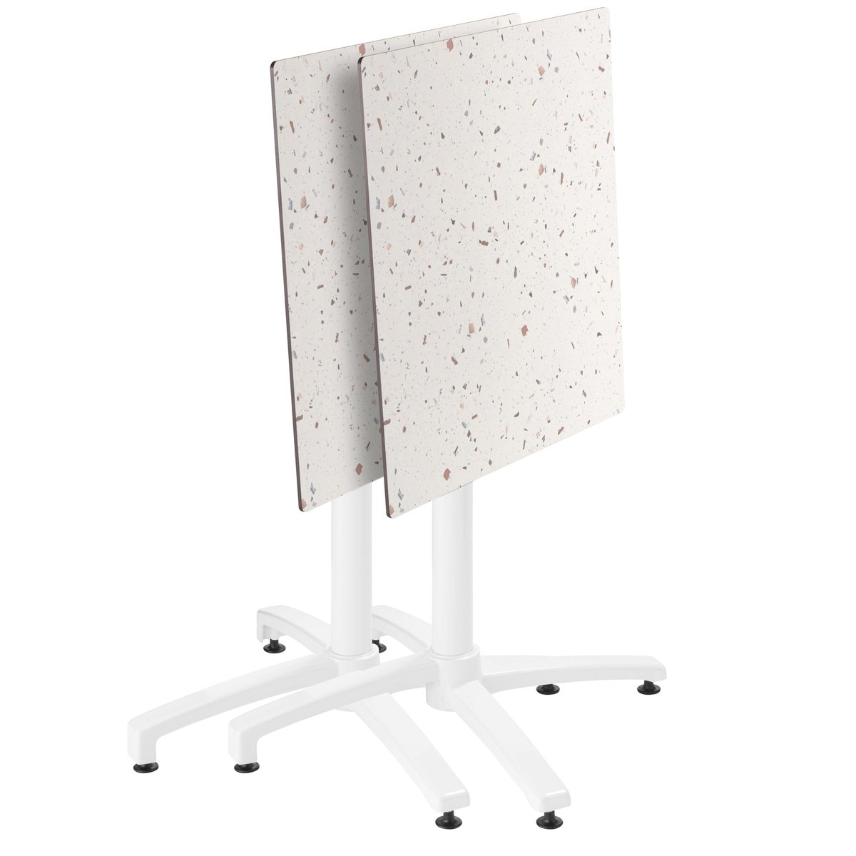 Table 60x60 cm inclinable stratifiée avec pied blanc et chaises en métal, OPERA gris, OVIALA