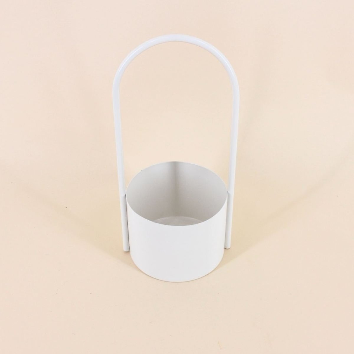 Cache pot en métal anse haute 13x30cm beige, ORNAMI