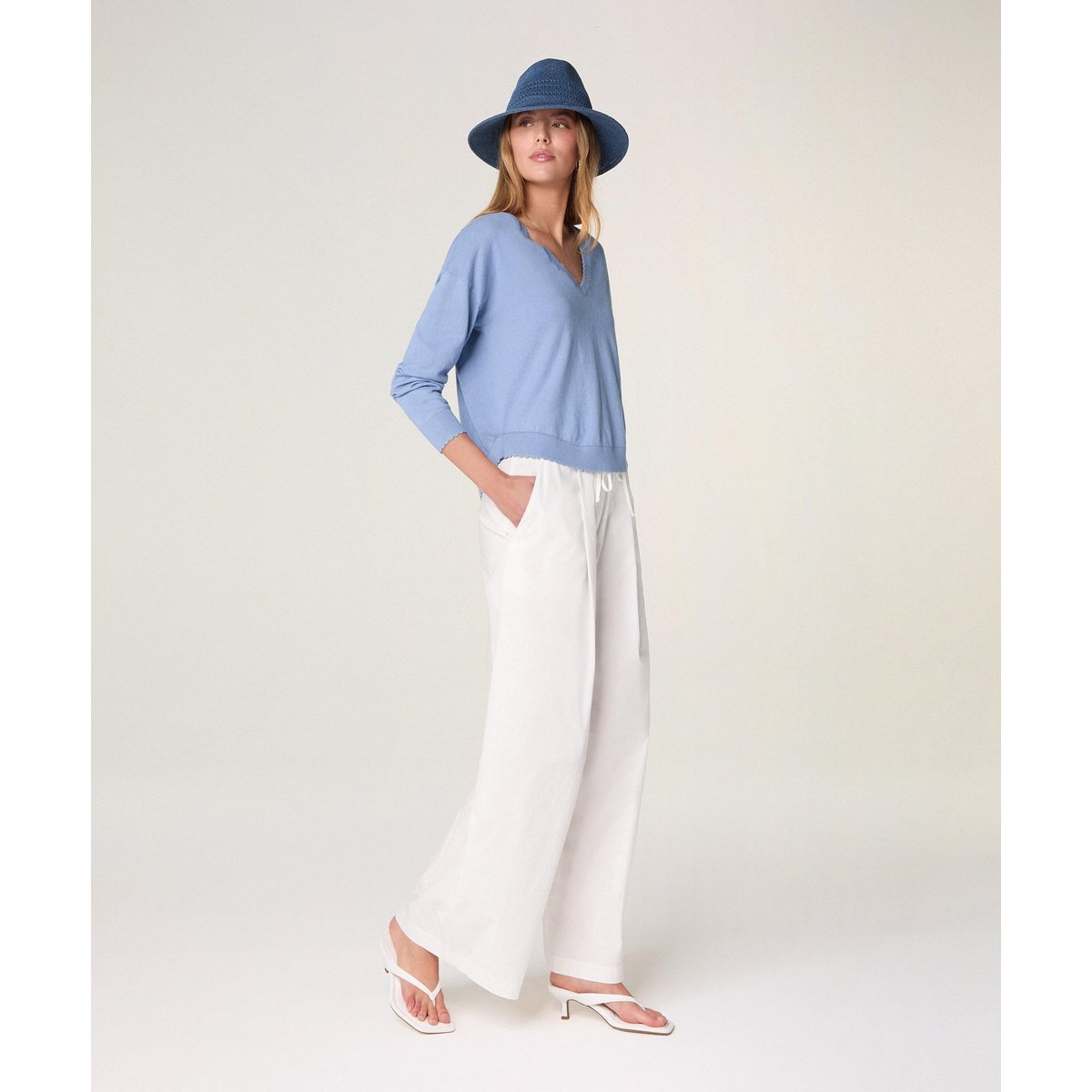 Pull col V bleu gris, RODIER