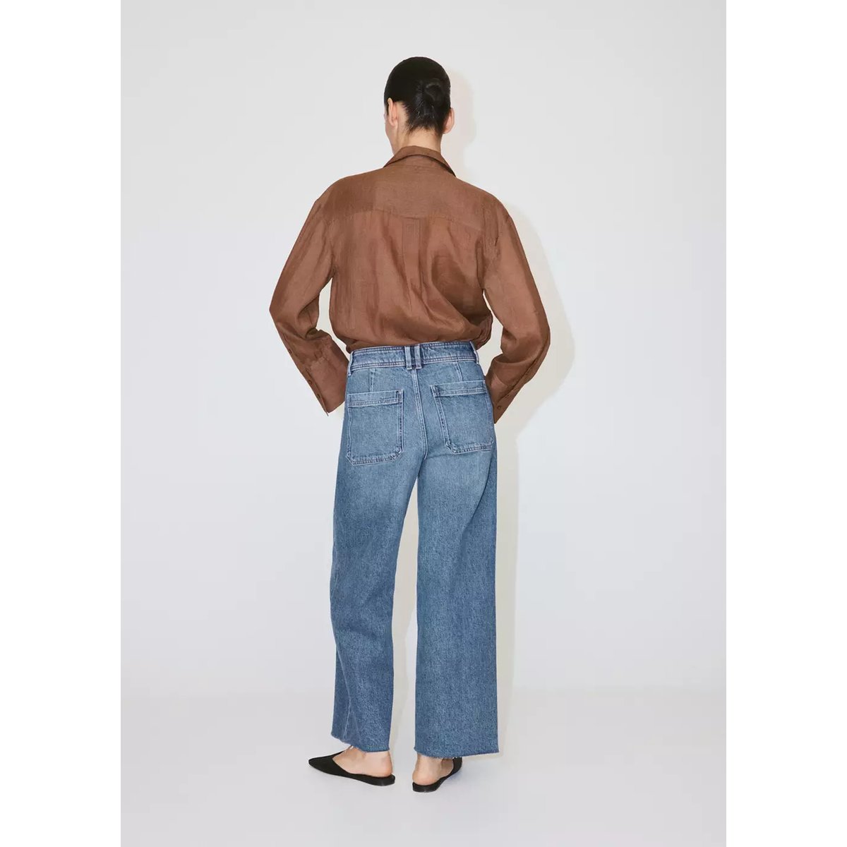 Jean style jupe-culotte Catherin taille haute bleu moyen, MANGO