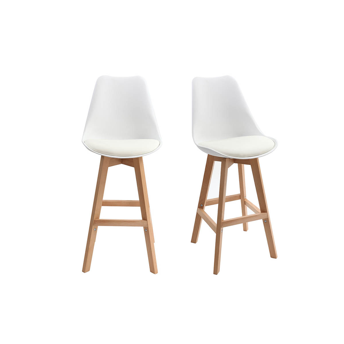 Tabourets de bar design blanc et bois H65 cm (lot de 2) PAULINE blanc, MILIBOO