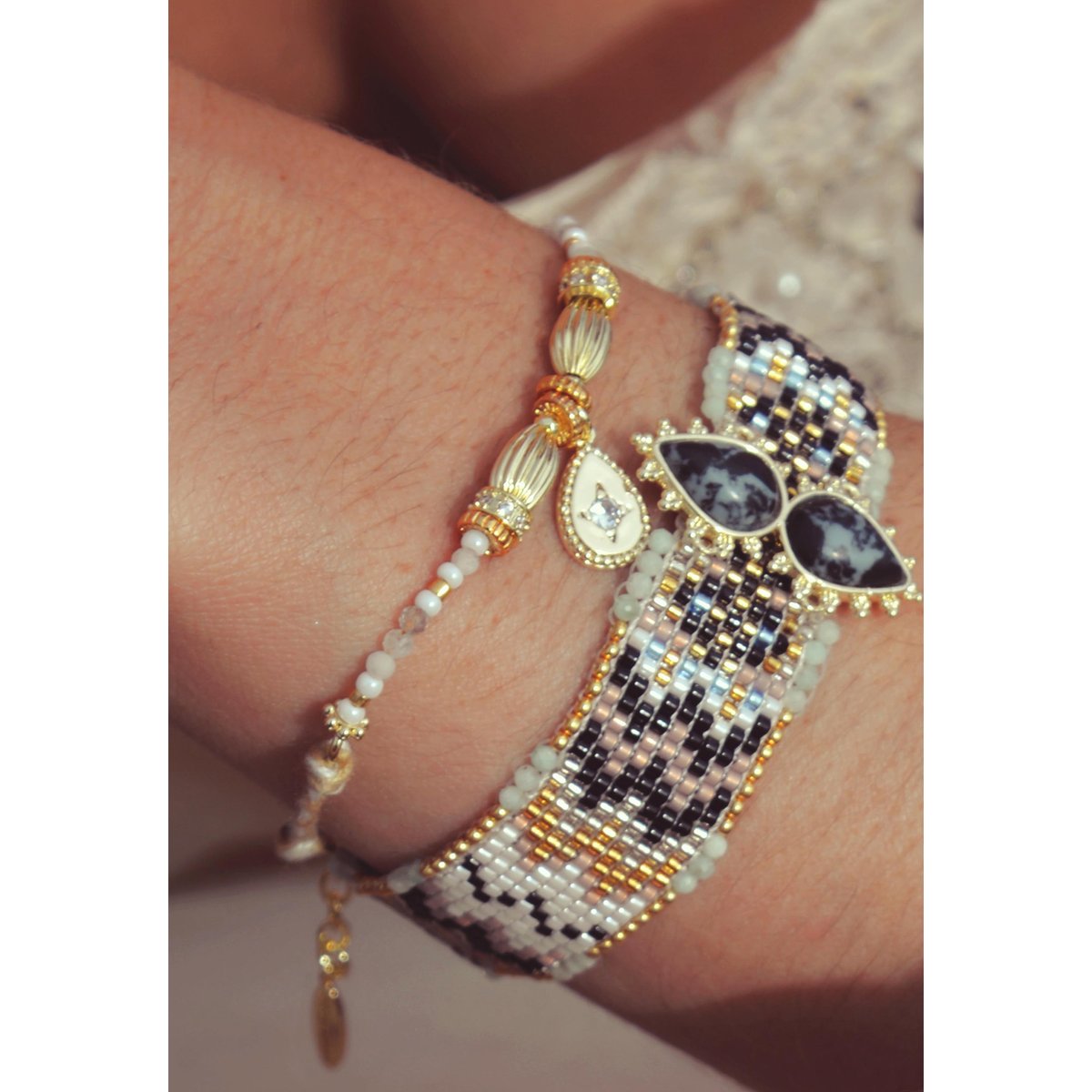 Bracelet cordon avec pampille ZENIBA blanc, HIPANEMA