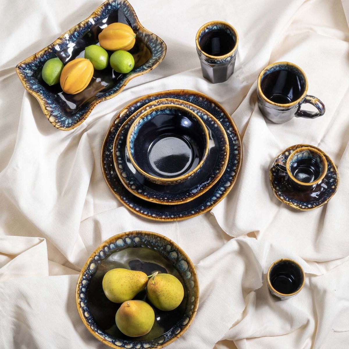 Lot de 4 assiettes plates à dessert, LIO bleu, KARE DESIGN