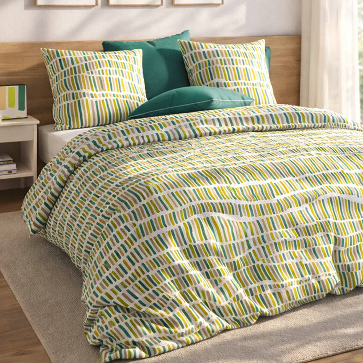 Parure housse de couette en coton imprimée, Flava Green vert, C DESIGN HOME TEXTILE