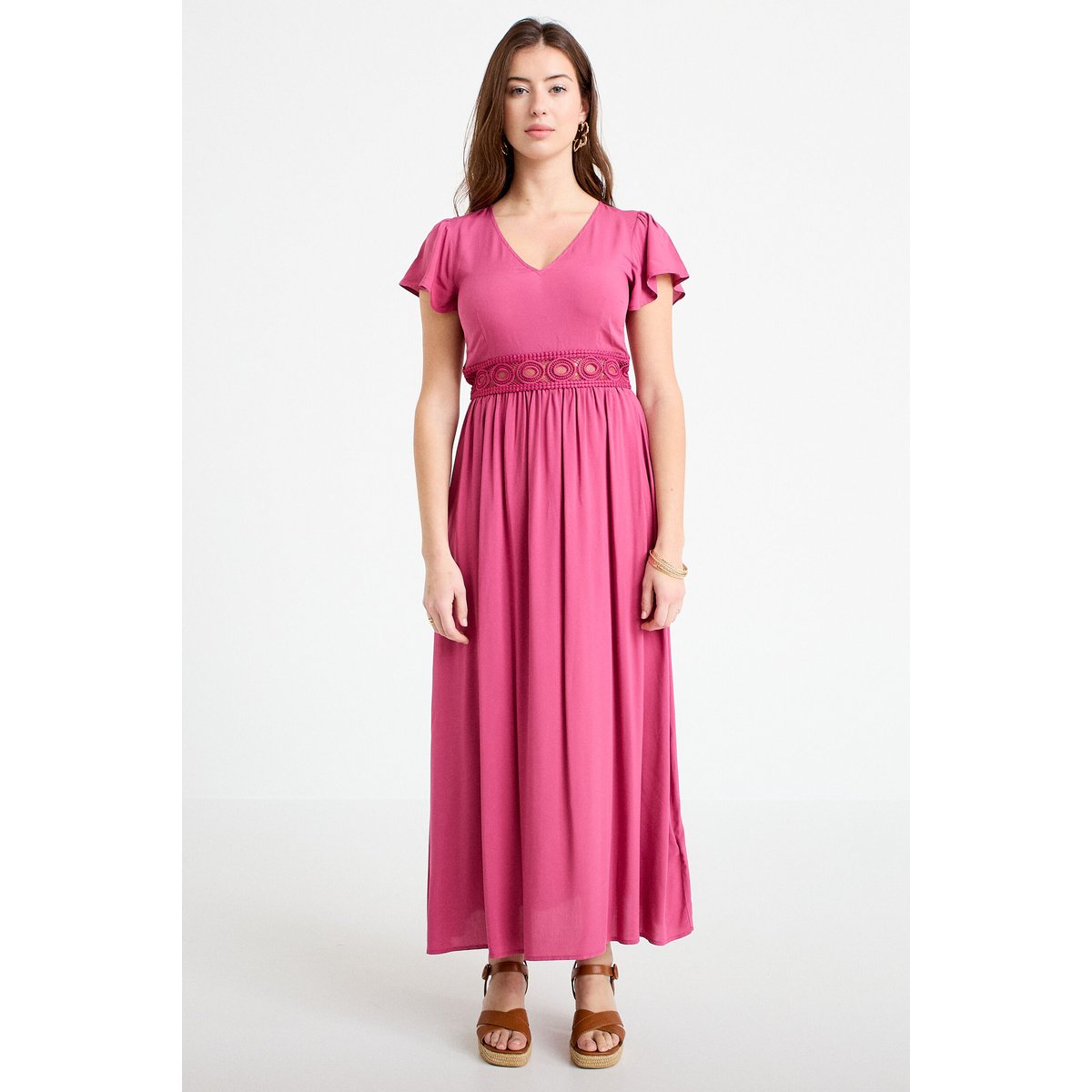 Robe longue évasée prune, CACHE CACHE