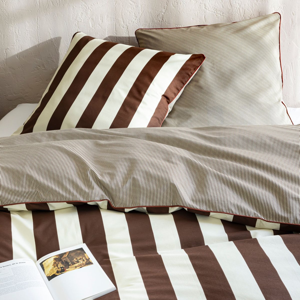 Parure de lit coton rayure  - NOVA marron, TERRE DE NUIT
