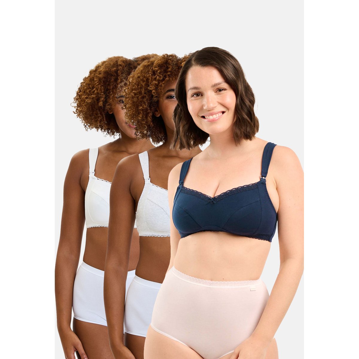 Lot de trois soutiens gorge maternité NEW CALIN ivoire&gris&bleu, SANS COMPLEXE