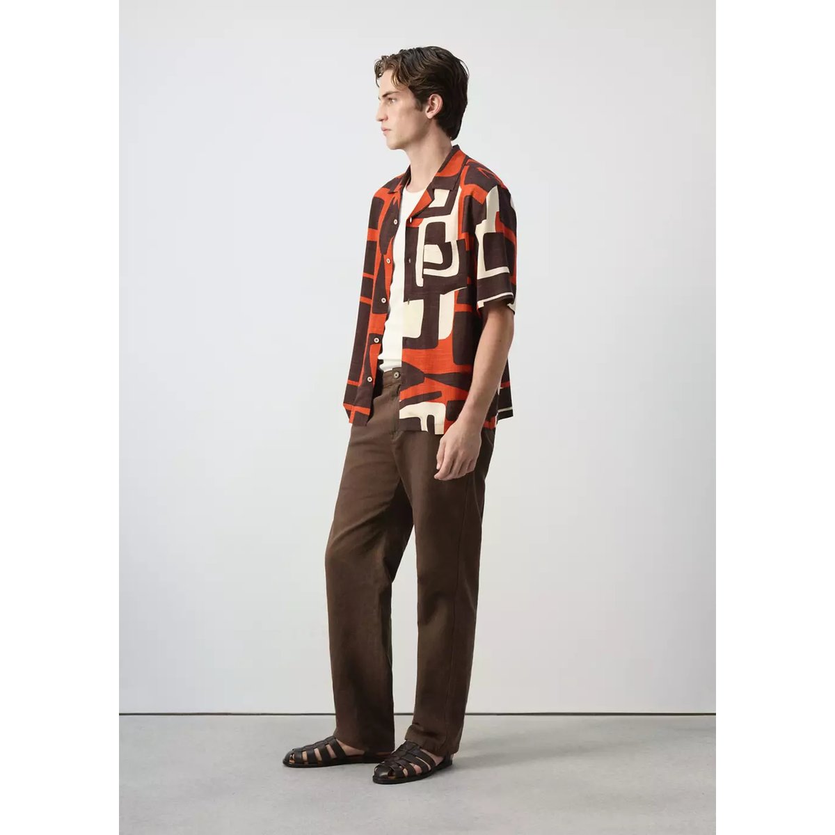Chemise imprimée col bowling orange brûlé, MANGO MAN