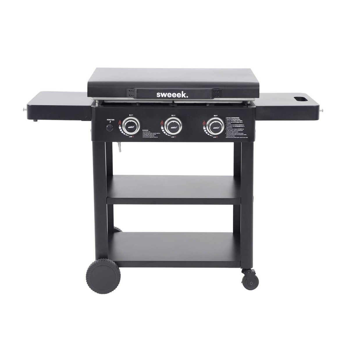 Plancha gaz 3 brûleurs acier inoxydable 12kW avec chariot RAOUL noir, SWEEEK