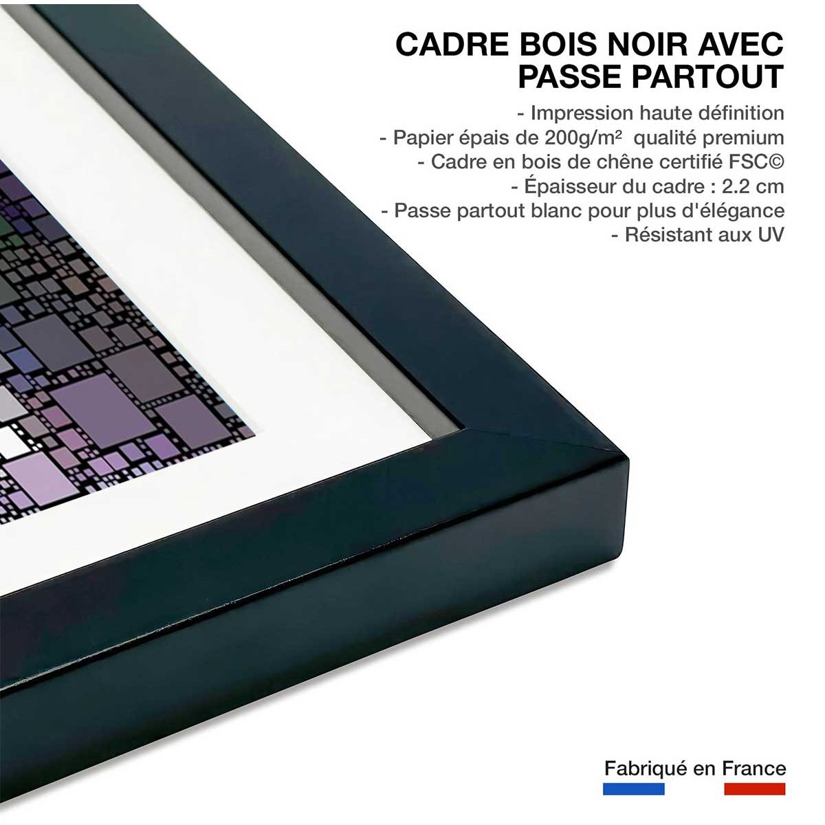 Affiche vitraux sainte chapelle affiche + cadre en bois - noir, HEXOA