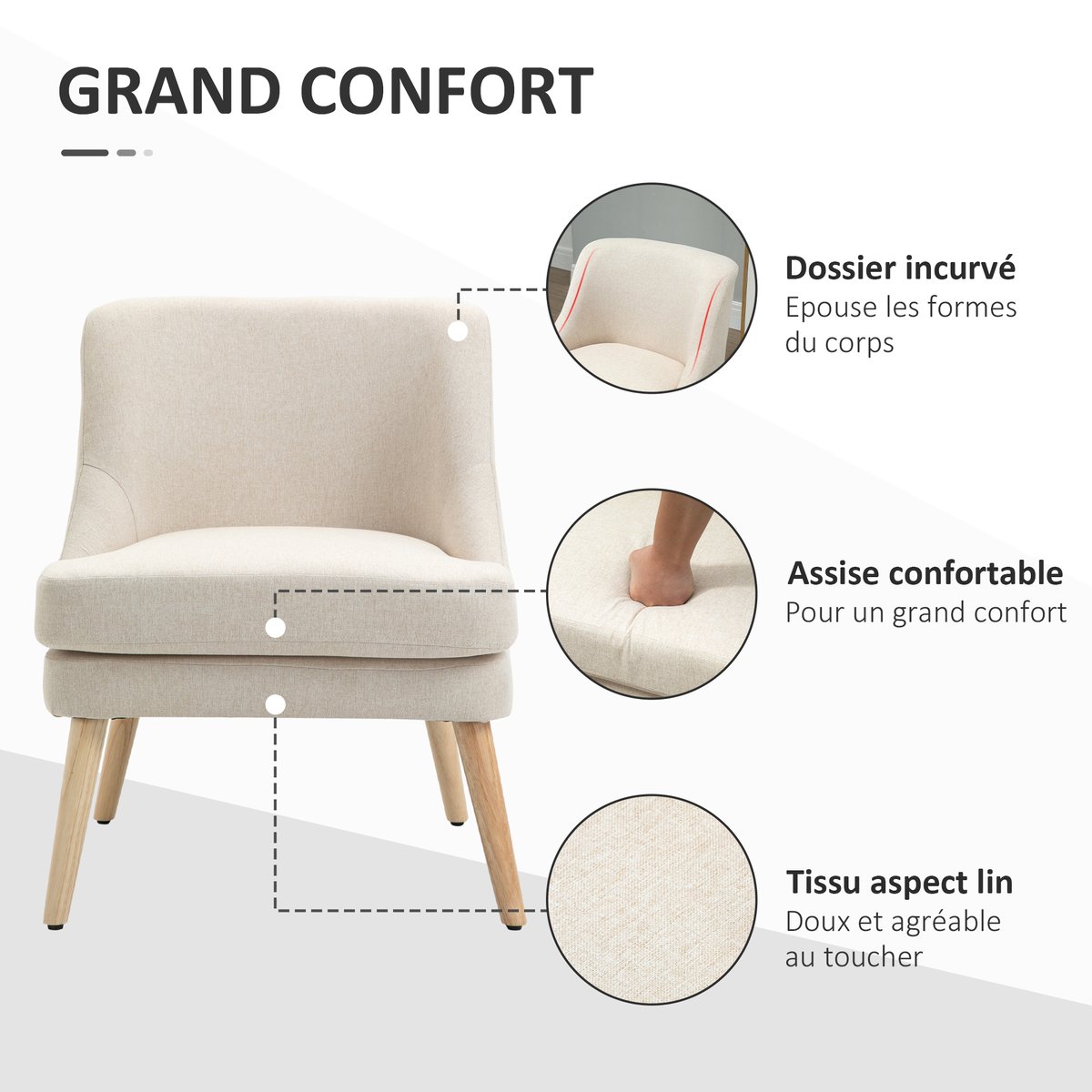 Accent Chair Polyester Beige beige, HOMCOM