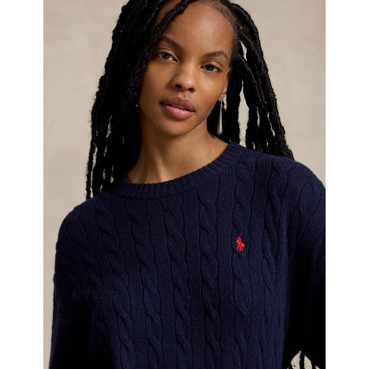 Robe courte torsadée, 80% laine 20% cachemire marine, POLO RALPH LAUREN