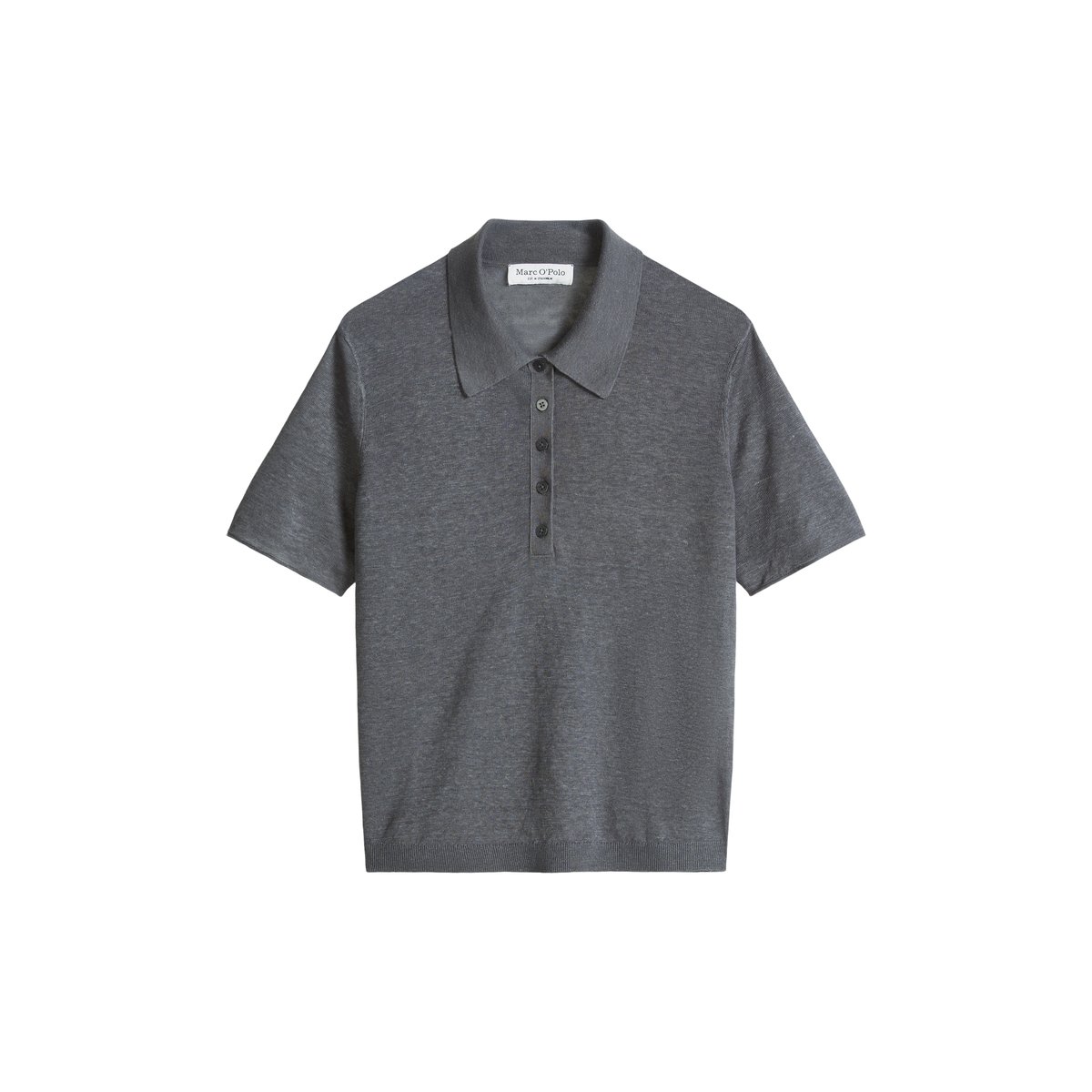 Polo en tricot régulier en pur lin gris foncé, MARC O'POLO