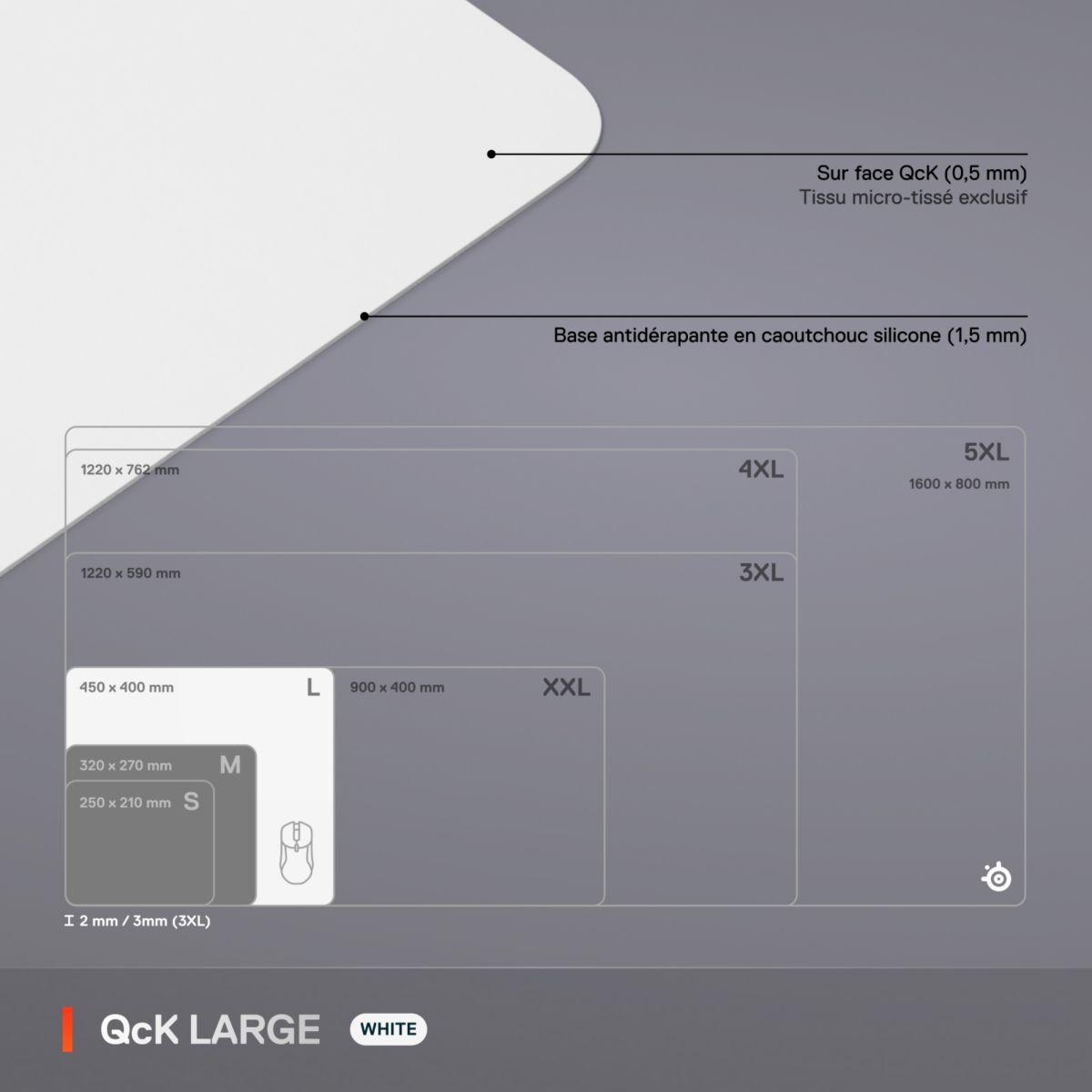 Tapis de souris QcK L Blanc couleur unique, STEELSERIES