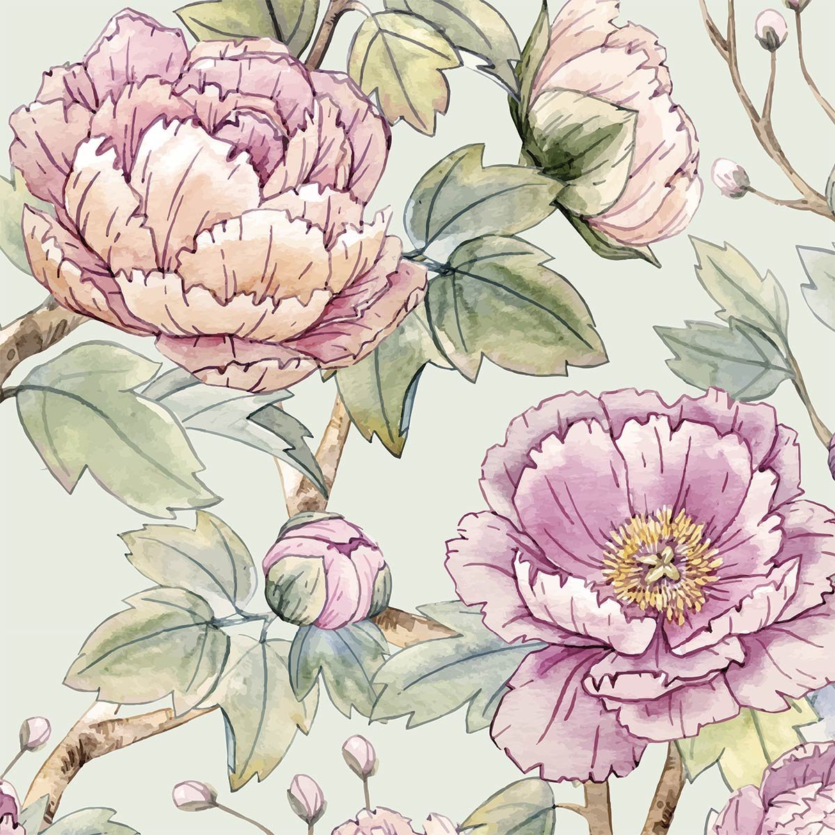 Papier peint fleurs motif floral en aquarelle intissé, HEXOA