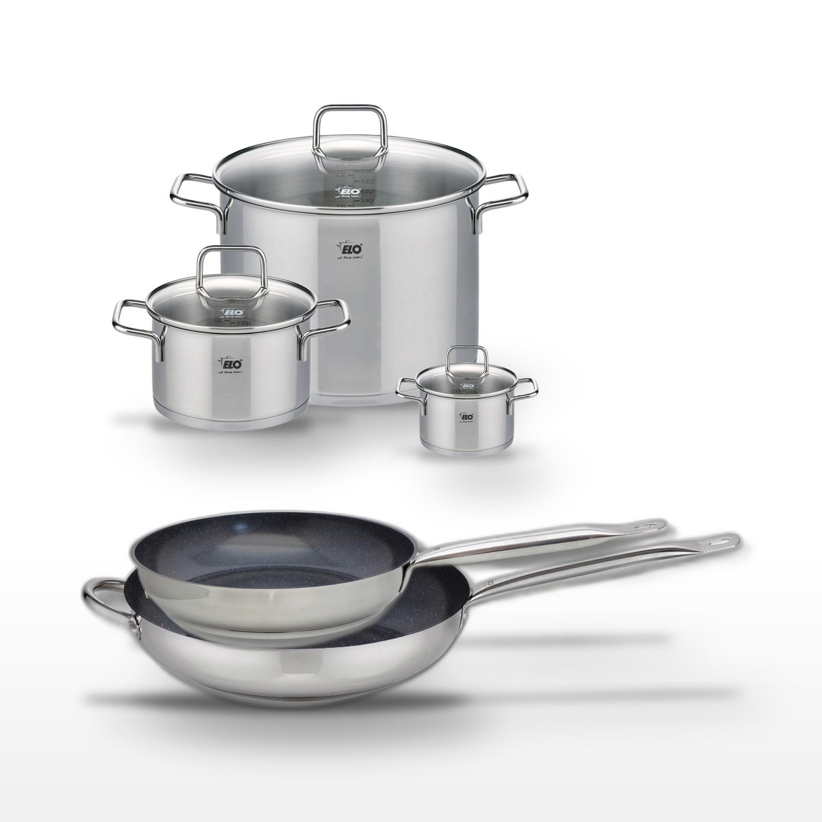 2 poêles 28/32cm + 3 faitouts 12/20/26cm PROFI THERM PLATINUM gris|noir, ELO