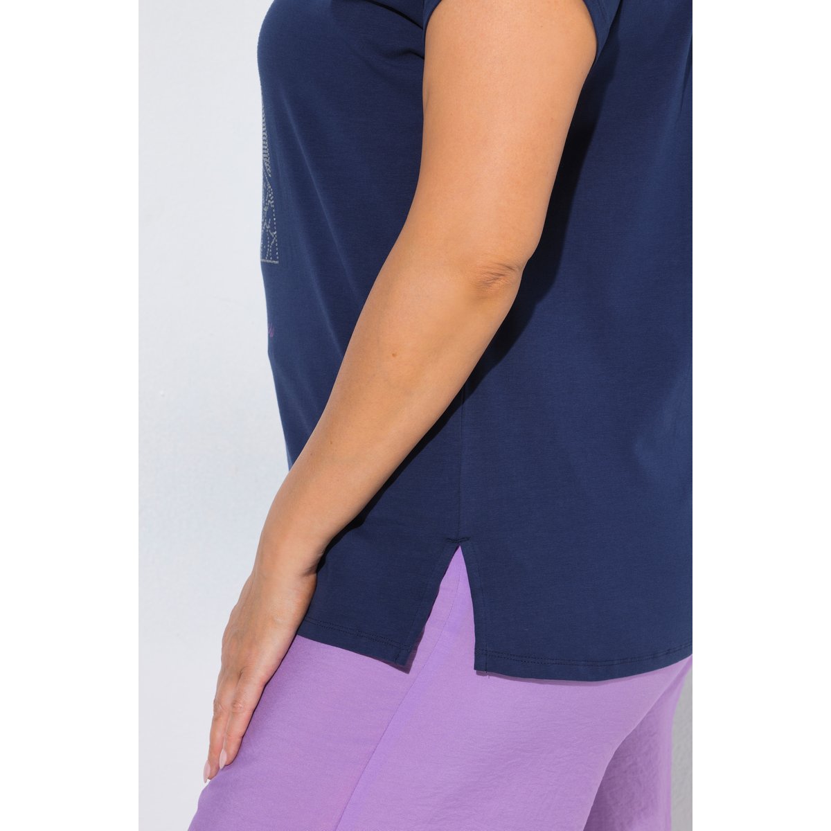 T-shirt oversize, petits strass fantaisie marine, ULLA POPKEN