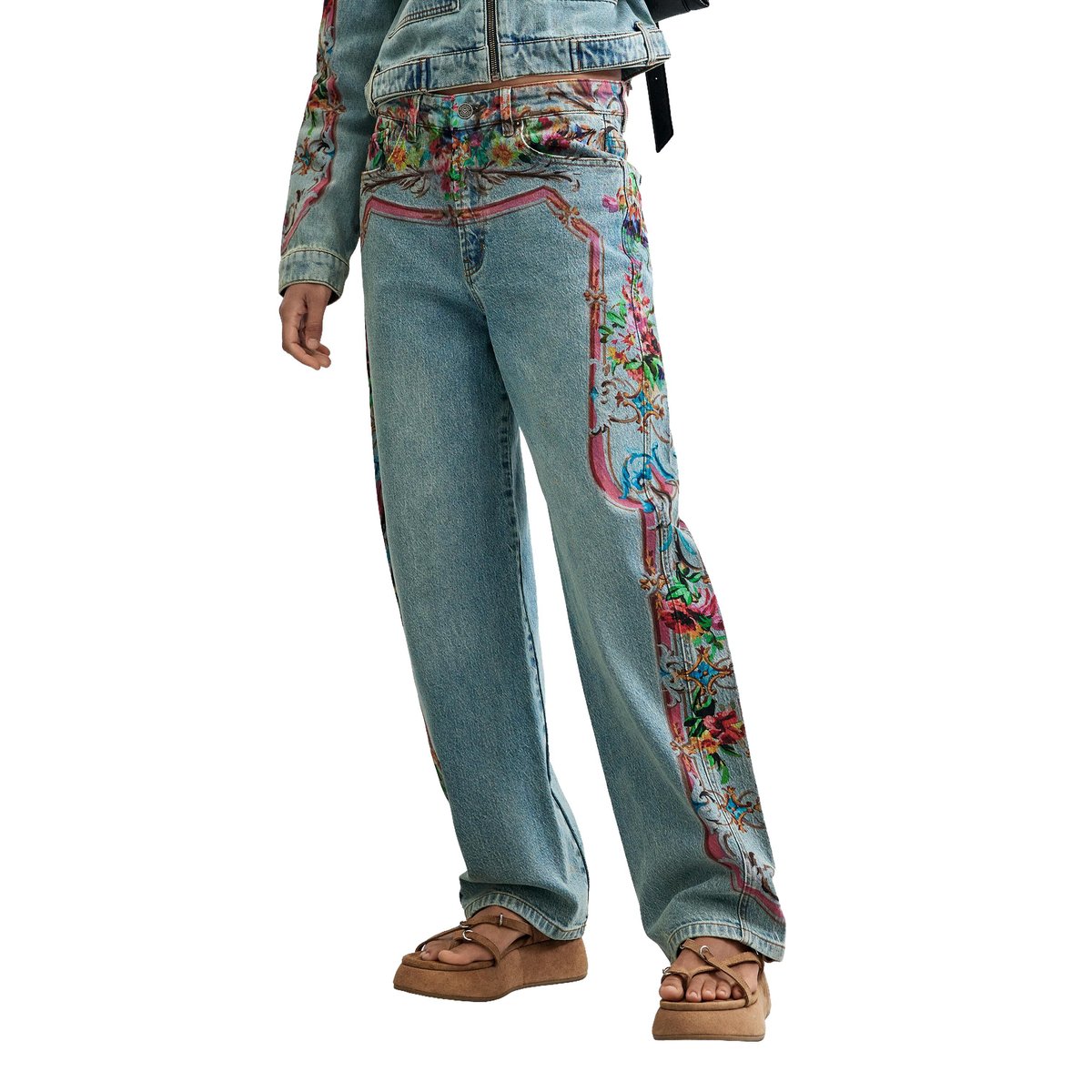 Pantalon en jean ballon imprimé bleu, DESIGUAL