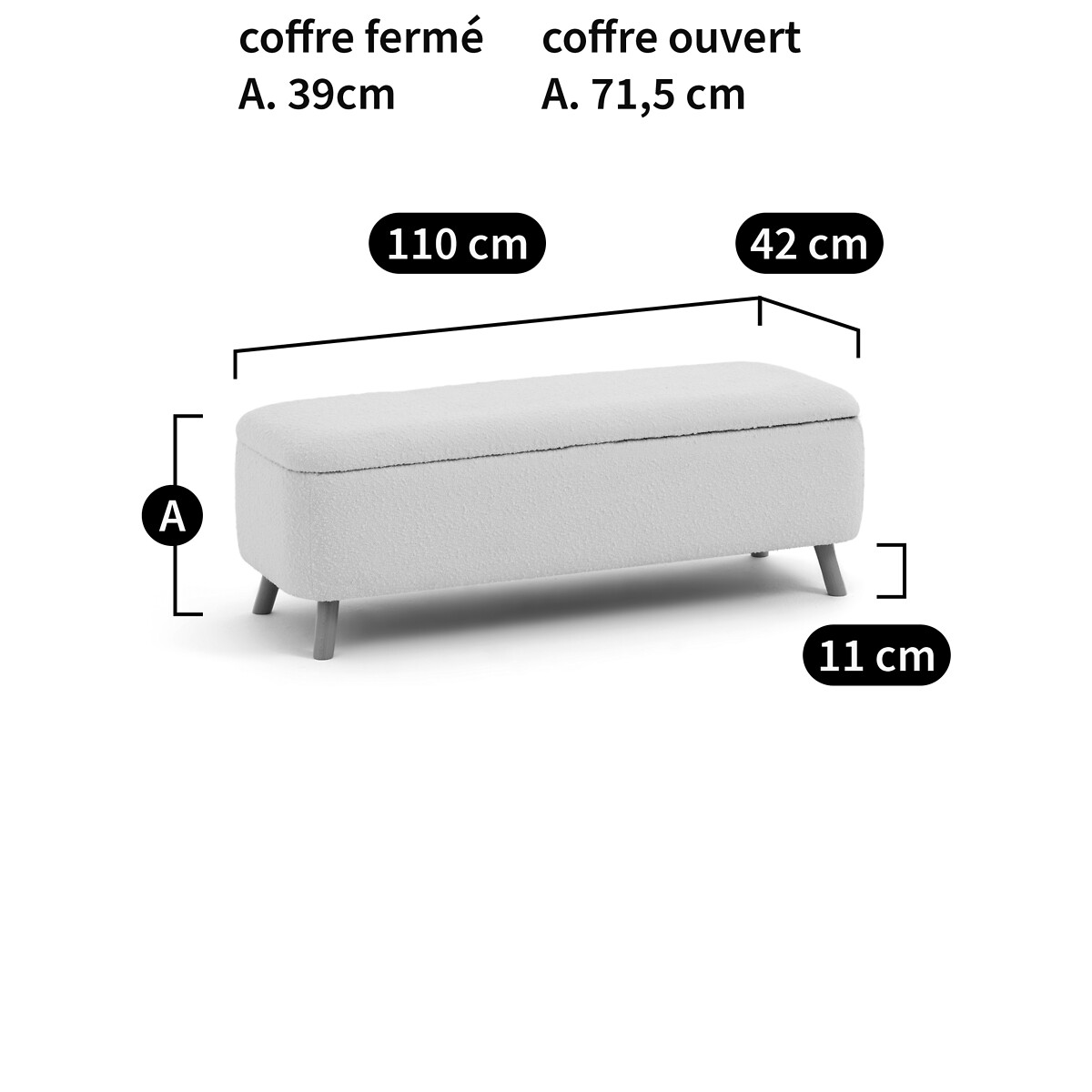 Banc bout de lit coffre, tissu bouclette, Jimi ecru, LA REDOUTE INTERIEURS