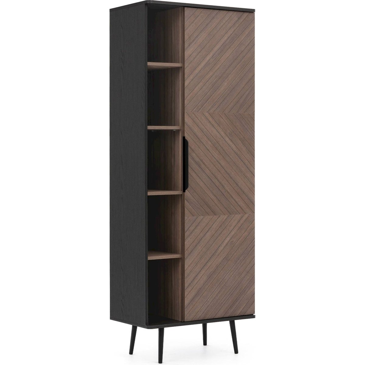 Bibliothèque haute RINNILI en bois, À porte noir graphite et bois foncé, RECOLLECTION