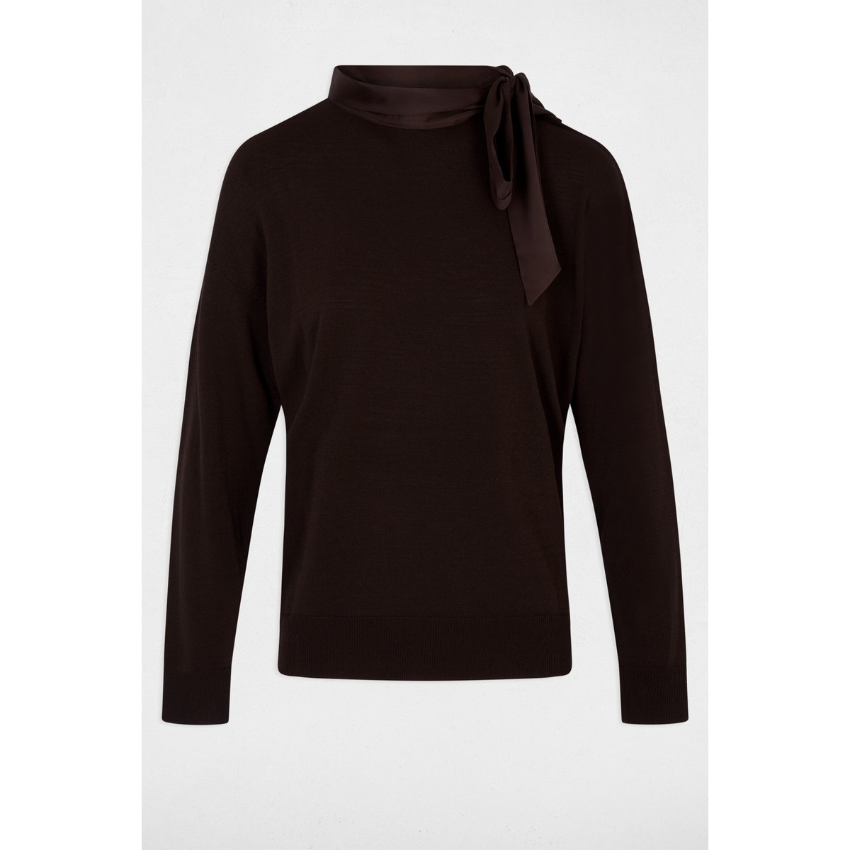 Pull col rond manches longues marron foncé, MORGAN