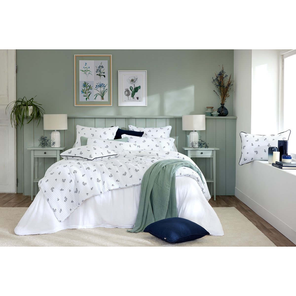 Bout de lit 90 x 200 cm en gaze de coton imprimée Eleonore blanc, EDEN