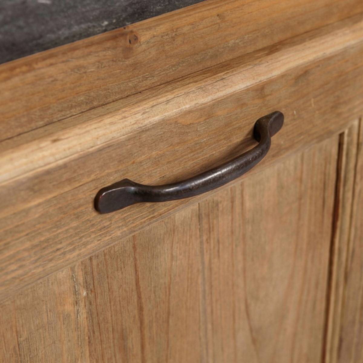 Meuble bas de cuisine en bois recyclé et pierre bleue CHAMPÊTRE bois clair, MADE IN MEUBLES