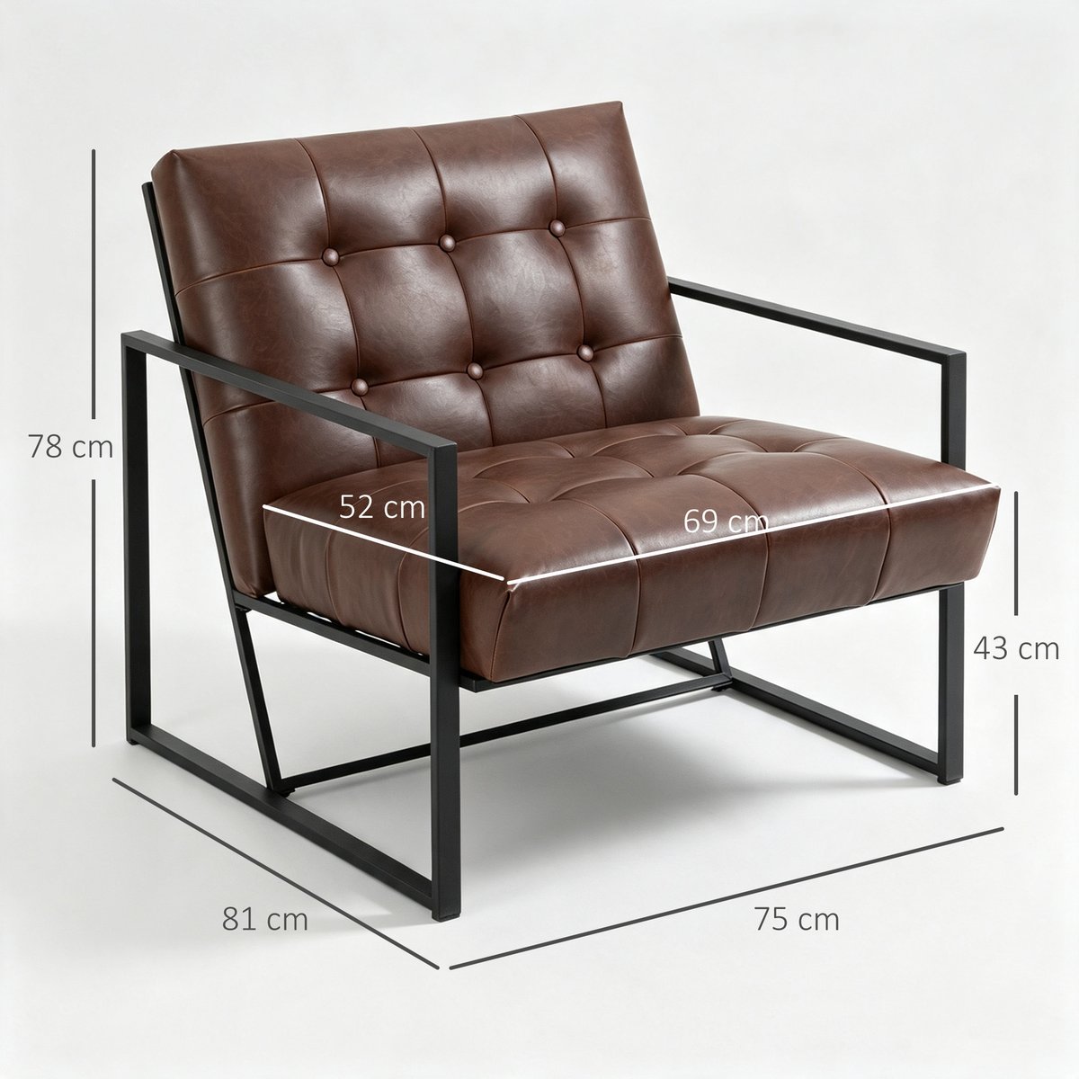 Accent Chair simili cuir Marron chocolat, HOMCOM